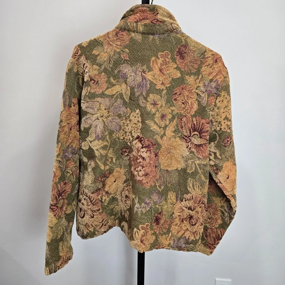Vintage Coldwater Creek Tapestry Floral‎ Blazer Jacket Cottage Coastal Grandma M